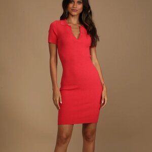 FREE W/ ANY $14 PURCHASE Lulus Elegant Red Ribbed Knit Dress